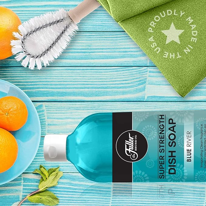 Fuller Brush Super Strength Dish Soap ? Economical ? Use Much Less ? For Dishes, Glasses, Silverware, Utensils, Pots, Pans, Countertops, Tables ? Invigorating Fragrance (Blue River)
