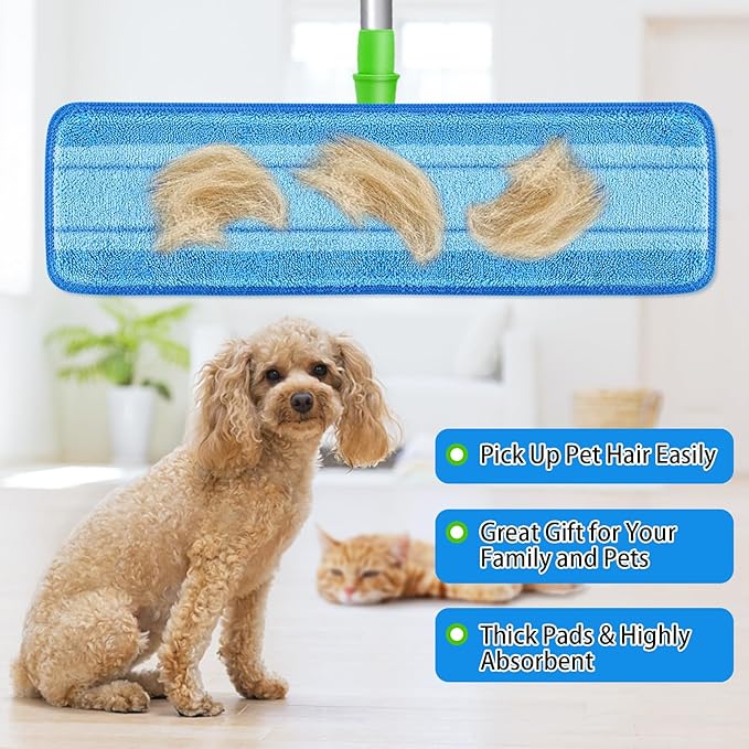 4 PCS Replacement Mop Pads, Microfiber Cleaning Mop Compatible with Bona Mop, Washable & Reusable Mop Refill Pads for Hardwood Floor,18 Inch, Blue