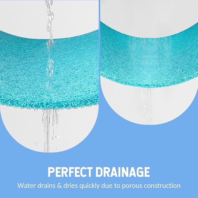 Non-Slip Bathtub Mat, Anti Slip Shower Mat, Fast Drying Bathtub Mats, Foot Scrubber Mat, Anti Slip Mat for Tub, Floor, Bathroom, Kitchen, Home, Hotel (Turquoise Blue 24"×16")