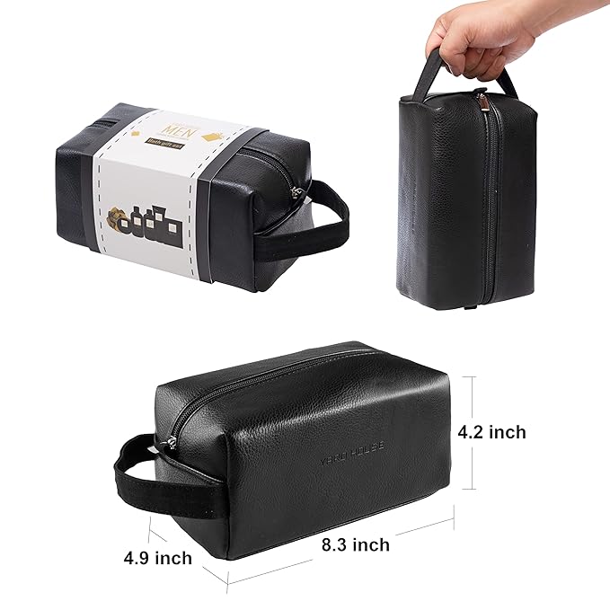 Bath and Body Spa Gift Baskets Set for Men - Sandalwood Amber - 7Pc Full Size Spa Kit in Toiletry Bag - Fathers Day Gifts For Husband, Dad From Wife, Daughter Son, Birthday Gifts For Him