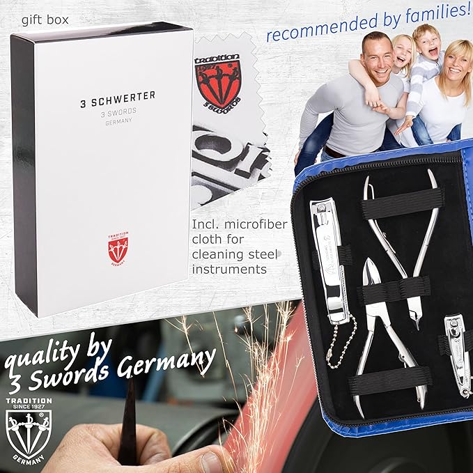 3 Swords Germany - brand quality 11 piece manicure pedicure grooming kit set for professional finger & toe nail care scissors clipper fashion leather case in gift box, Made by 3 Swords