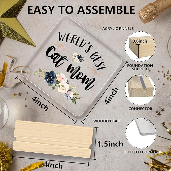 Cat Mom Gifts, Cat Mom Gifts for Women, World's Best Cat Mom Acrylic Plaque, Gifts for Cat Mom, Best Cat Mom Gifts, Cat Owner Lover Gifts for Women Acrylic Sign Desk Table Shelf Decor