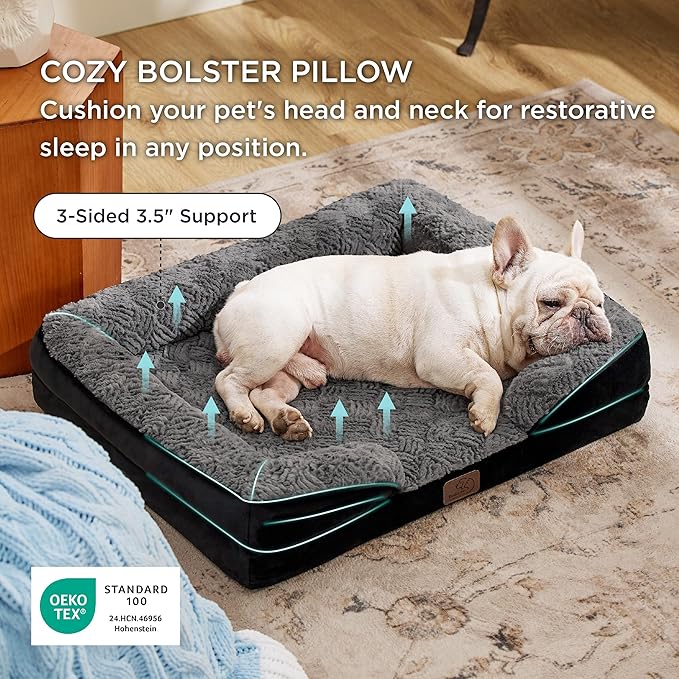 Bedsure Orthopedic Dog Bed Medium Size Dogs - Washable Medium Dog Cat Bed Waterproof, Comfort Pet Couch Sofa with Washable Removable Cover, Pets Bed with Nonskid Bottom, Plush-Black, 28"