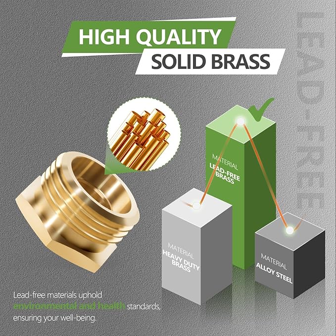 4Pcs Lead-Free Brass Garden Hose to Shower Hose Adapter, G1/2" Female to GHT 3/4" Male Adapter, Handshower Adapter