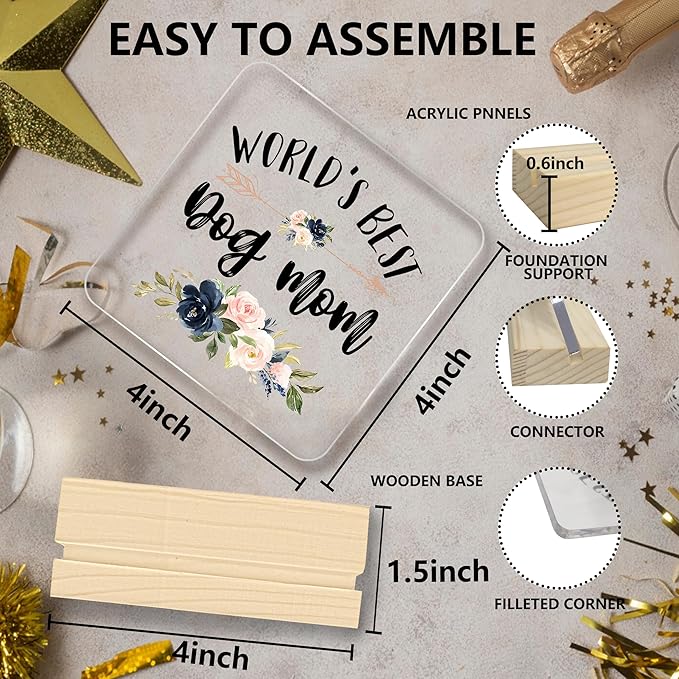 Dog Mom Gifts, Dog Mom Gifts for Women, World's Best Dog Mom Acrylic Plaque, Best Dog Mom Gifts, Dog Owner Gifts Lover Gifts for Women, Gifts for Dog Moms Acrylic Sign Desk Table Shelf Decor