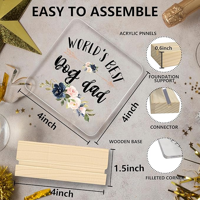 Dog Dad Gifts, Dog Dad Gifts for Men, World's Best Dog Dad Acrylic Plaque, Best Dog Dad Gifts, Dog Owner Lover Gifts for Men, Gifts for Dog Dad Acrylic Sign Desk Table Shelf Decor