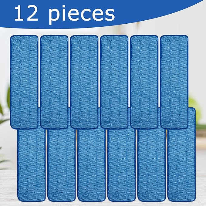 12 Pack Replacement Microfiber Pad - Thick - Universal Commercial 17-18 Inch Mop Head- Heavy Duty - Wet & Dry Commercial Cleaning Refills Reusable Mop Refills Fit for Most Microfiber Flat Mop System