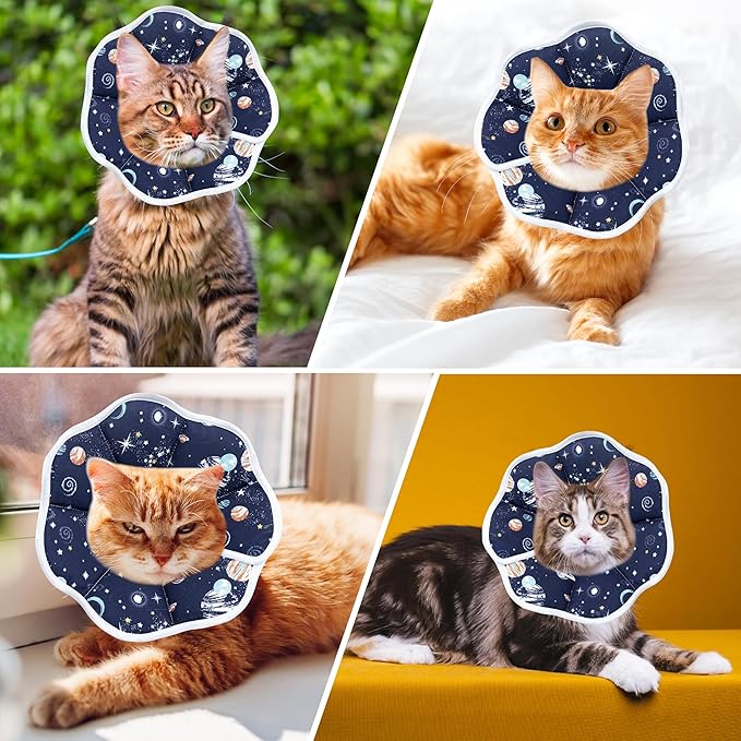 Soft Adjustable Cat Cone Collar, Comfortable Recovery Collar for Cats After Surgery (Dark Blue, Small)