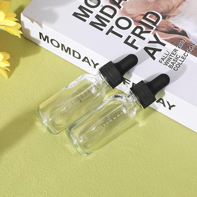 48 Pack,1oz Glass Dropper Bottle, Clear Tincture Bottles with Dropper, Pretty Finish for All Kinds of Liquids,Oil Bottles for Hair- Stronger Suction ideal for Leakproof Travel
