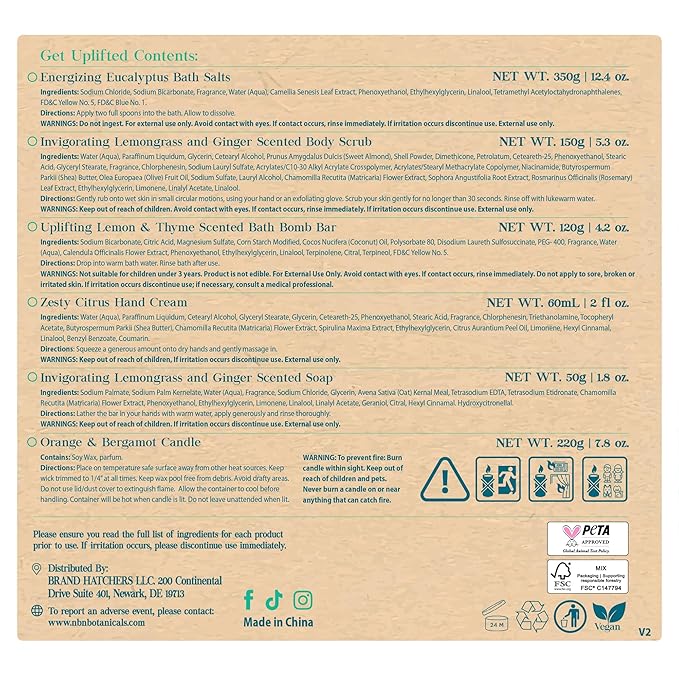 Nurture by Nature RELAX & UPLIFT Spa Kit for Women – Birthday Gifts for Women – 6 Piece Gift Basket with Hand Soap, Body Scrub, Hand Cream & More - Vegan Self Care Kit - Relaxation Gifts for Her