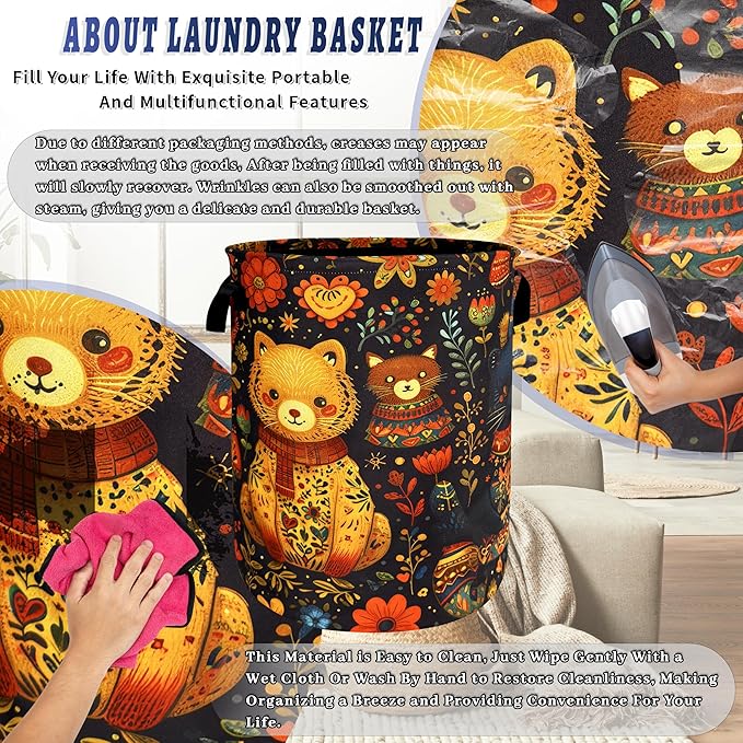 Abstract Watercolor Cats Laundry Hamper Oxford Cloth Animals Cat Laundry Basket With Handle Portable Clothes Storage Basket Foldable Laundry Bag 18.9"x16.5" For Laundry Room/Bedroom/Bathroom
