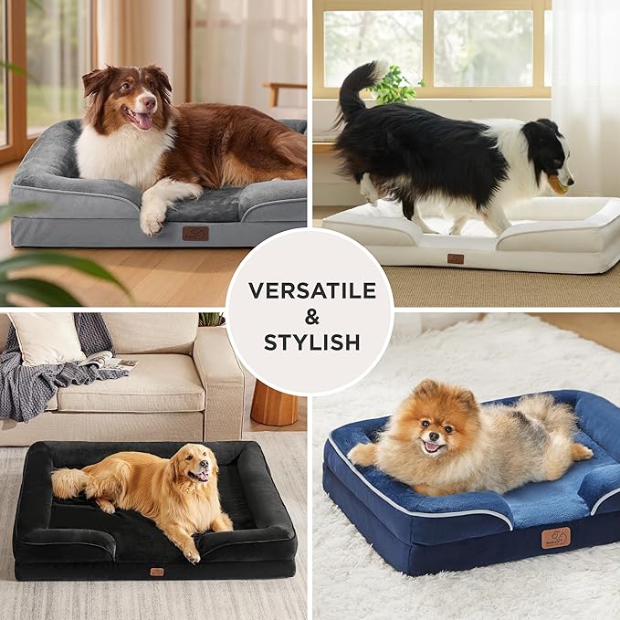 Bedsure Orthopedic Dog Bed Medium Size Dogs - Washable Medium Dog Cat Bed Waterproof, Comfort Pet Couch Sofa with Washable Removable Cover, Pets Bed with Nonskid Bottom, Blue Navy, 28"