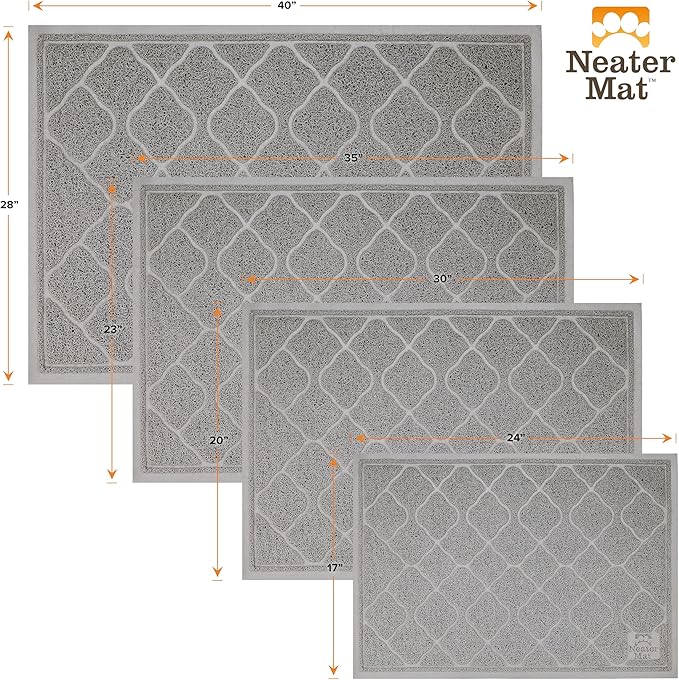 Neater Pets Neater Mat Cat Litter Rug, Thick & Durable Cat Mat for Litter Box, Trapper Pad Catches Mess to Protect Indoor Floors, Soft on Kitty Paws, Anti-Skid Grip Backing, Easy to Clean, Grey