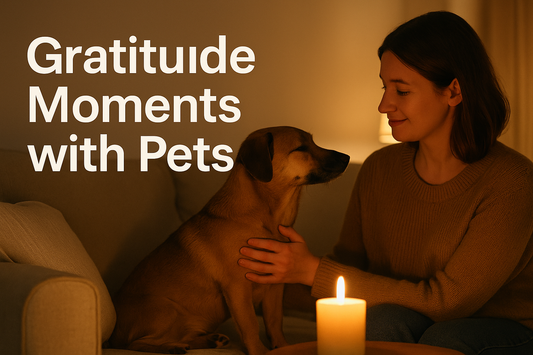 Thumbnail image showing a woman and her dog sharing a peaceful gratitude moment in warm evening lighting with a candle, creating a cozy and emotional atmosphere.