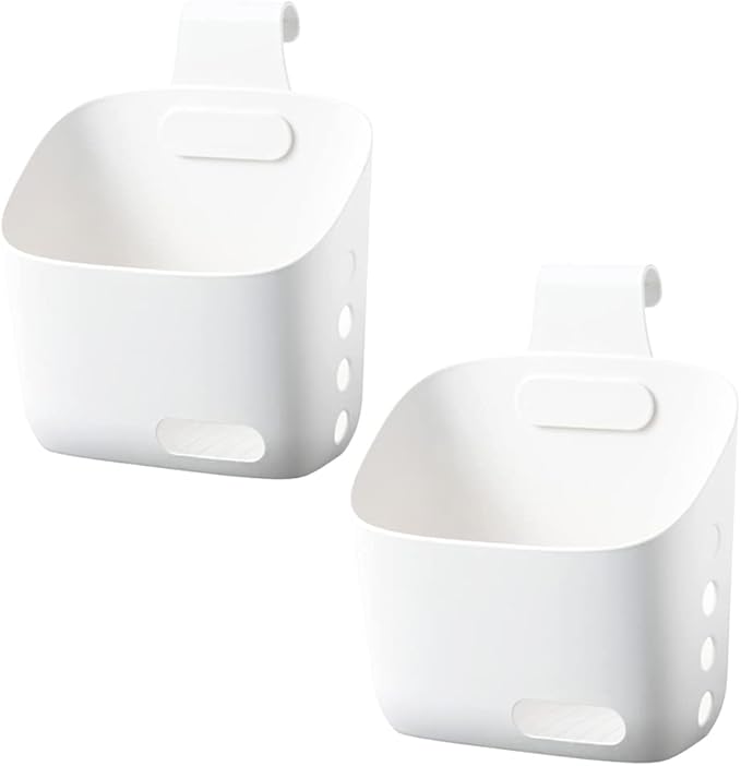 LeleCAT Plastic Hanging Basket Kitchen Storage organizer, Basket with Detachable hook, Hang it behind a door or on a railing, Over the Cabinet Door (White, Large-2 Pack)