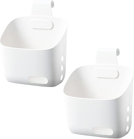 LeleCAT Plastic Hanging Basket Kitchen Storage organizer, Basket with Detachable hook, Hang it behind a door or on a railing, Over the Cabinet Door (White, Large-2 Pack)