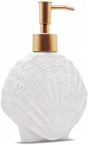 Shell-Shaped Soap Dispenser White Ceramic Lotion Bottle with Golden Matte Pump Home Décor for Bathroom Kitchen