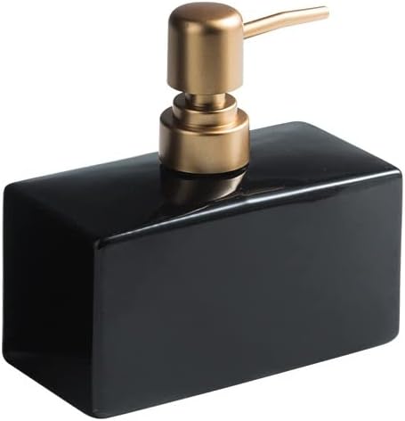 Modern Soap Dispenser with Matte Golden Pump for Bathroom, 13.5 oz Ceramic Rectangle Lotion Dispenser, Refillable Dish Soap Dispenser (Black)