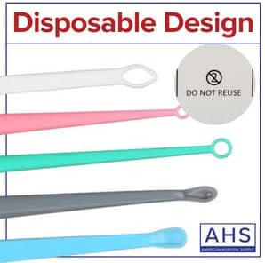 American Hospital Supply Ear Curettes | Ear Pick Wax Removal Tool Cleaner | Individually Wrapped Plastic Ear Cleaner Tool for Teens Adult (4 MM - Spoon Tip) White