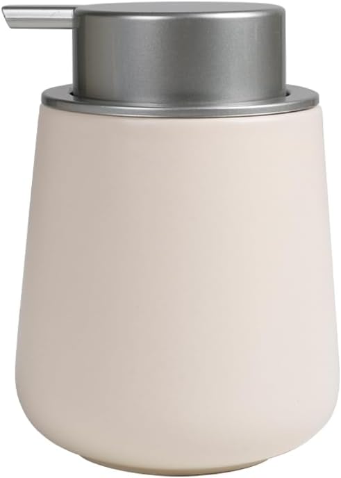 BosilunLife Hand Soap Dispenser - Beige & Grey 12Oz Ceramic Soap Dispenser Bathroom Refillable Liquid Dispenser for Dish Soap with Easy-to-Press Pump