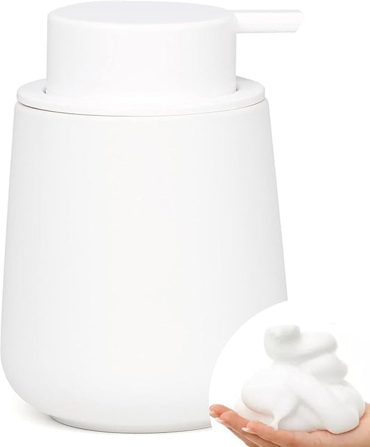 BosilunLife Foam Soap Dispenser - 12 oz Bathroom Lotion Pump, White Ceramic Dish Liquid Dispenser for Kitchen and Hand Wash (Rubber Paint)