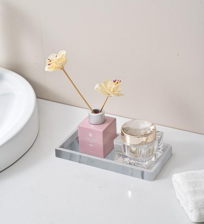 2PCS(7.87” L and 11.8” L) Silicone Soap Dispenser Tray, Kitchen soap Caddy countertop, Toilet, Tray for Scrubber, Lotion Bottles, Perfume, Jewelry, Candle, Key Trinket Ring-White Marble