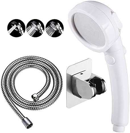 KAIYING Drill-Free High Pressure Handheld Shower Head with ON/OFF Pause Switch 3 Spray Modes Water Saving Showerhead, Detachable Shower-Head, (G:Shower Head (White)+Bracket+Hose)