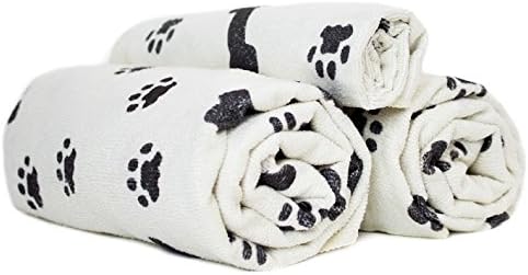 Zwipes Large Microfiber Pet Towels (Size: 30" x 36"), 2-Pack Soft Terry Cleaning Cloths, White with Black Bone/Paw Print