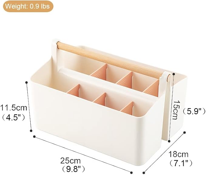 Large Plastic Portable Caddy with Handle, Storage Organizer Bin with Adjustable Dividers for Art Supplies, Crafts, Colored Pencils, Makeup Desk