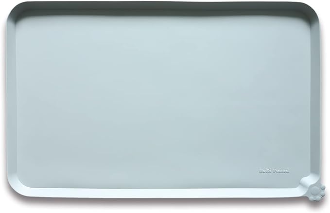 Hoki Found Large Silicone Pet Food Mats Tray - Non Slip Pet Dog Cat Bowl Mats Placemat - Dog Pet Cat Feeding Mat - Waterproof Dog Cat Food Mats -Pet Water Mats for Floors - Battleship