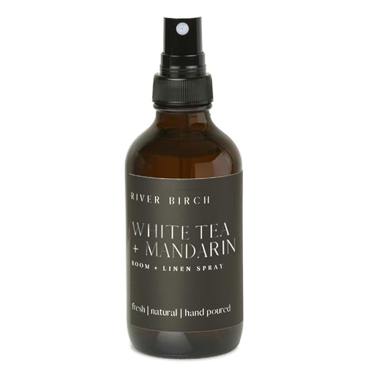 River Birch White Tea + Mandarin Scented Linen and Room Spray | Home Fragrance | 4 oz Glass Amber Bottle | Luxury Signature Scent | Handmade in Texas