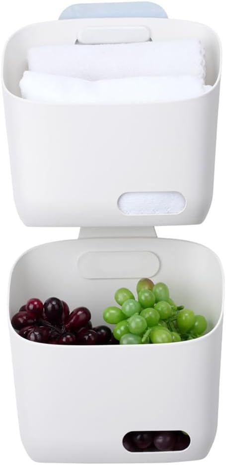 Plastic Hanging Basket Kitchen Storage organizer, Basket with Detachable hook, Hang it behind a door or on a railing, Over the Cabinet Door (Light White, Large)2pack