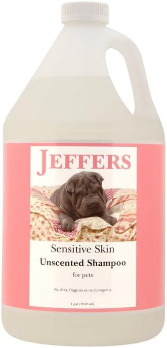 Jeffers Pet Sensitive Skin Shampoo for Dogs & Cats, Unscented Hypoallergenic Pet Wash, Gentle Grooming Shampoo for Puppies & Kittens, No Dyes or Fragrance, Made in USA, Soft Coat Care - 128 Oz