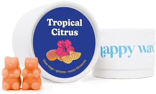 Happy Wax Tropical Citrus Scented Bear Wax Melts - Natural Strong Scented Summer Wax Melts Infused w/Essential Oils - Non Toxic Wax Melt & Pet Safe Wax Melts - (4 oz Tin)