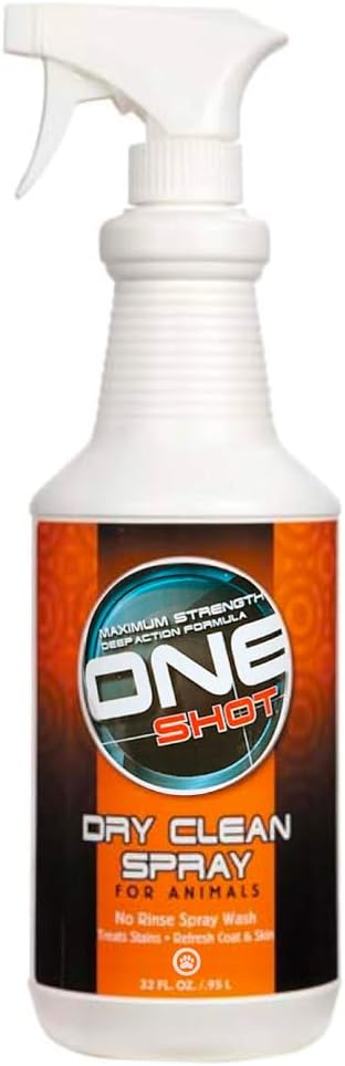 Best Shot ONE Shot Dry Clean Spray, Waterless Pet Grooming Spray for Pets, Alcohol-Free Formula, Safe for Any Dog, Cat, and Horse, 32 Oz.