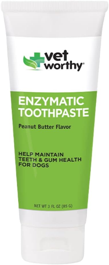 Vet Worthy Peanut Butter Enzymatic Toothpaste for Dogs - For Clean, Healthy Teeth and Gums - Freshen Dogs Breath - Peanut Butter Flavor - Made in the USA - Start Your Dog’s Dental Routine Today - 3oz