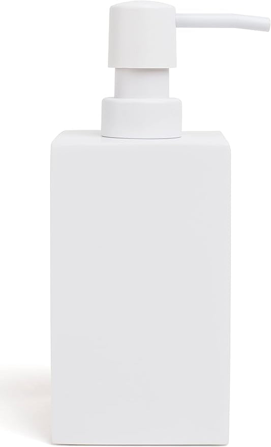 Matte White Soap Dispenser for Bathroom, 15oz Square Rustproof Liquid Hand Dish Soap Dispenser Pump for Kitchen Sink, Countertop, and Bathroom