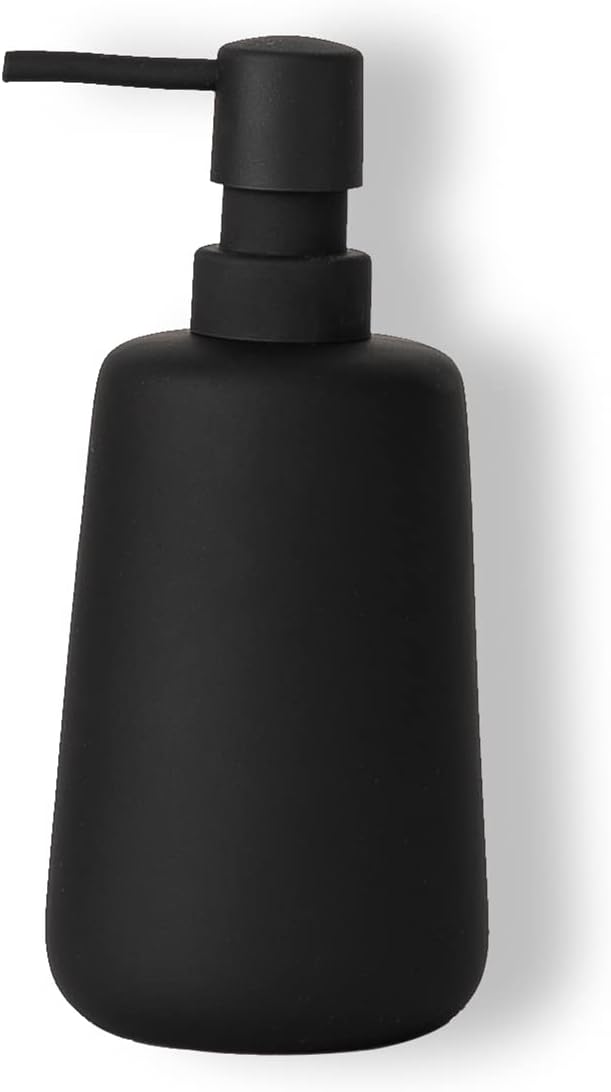 Matte Black Ceramic Soap Dispenser, 13 oz Refillable Bathroom or Kitchen Countertop Dispenser with Soft Touch Rubber Coating