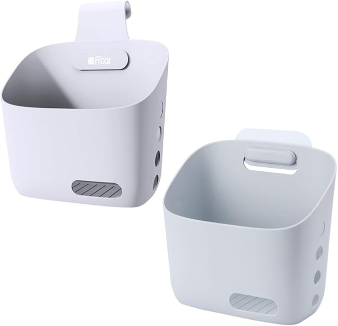 Plastic Hanging Basket Kitchen Storage organizer, Basket with Detachable hook, Hang it behind a door or on a railing, Over the Cabinet Door (Light Gray, Large)2pack