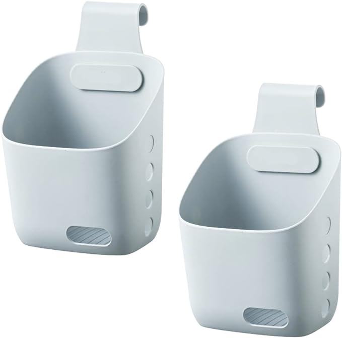 LeleCAT Plastic Hanging Basket Kitchen Storage organizer, Basket with Detachable hook, Hang it behind a door or on a railing, Over the Cabinet Door (Grey, Small-2 Pack)