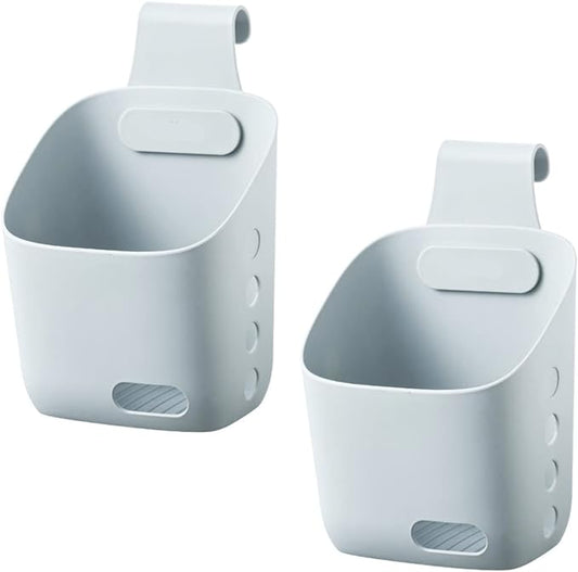 LeleCAT Plastic Hanging Basket Kitchen Storage organizer, Basket with Detachable hook, Hang it behind a door or on a railing, Over the Cabinet Door (Grey, Small-2 Pack)