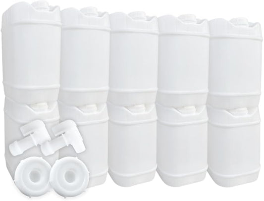 5-Gallon Stackable Water Storage Containers, 5 Gallon Tanks w/12 Lids + 2 Spigot, Easy Fill, Survial Supply Emergency Water Storage for Camping and Disaster Preparedness, RV, 50 Gallon (10 Tanks)