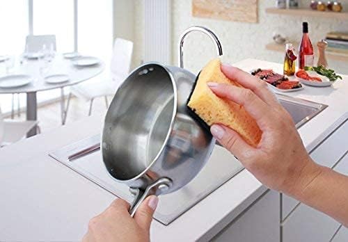 Yellow Multi Use Scrub Sponge. Made in Europe. Large Pack of 18. 4.3x2.8x1.4 inches. Black Heavy Duty & White Non Scratch Fiber. Best Odorless & Durable Professional Scrubber for Commercial Use