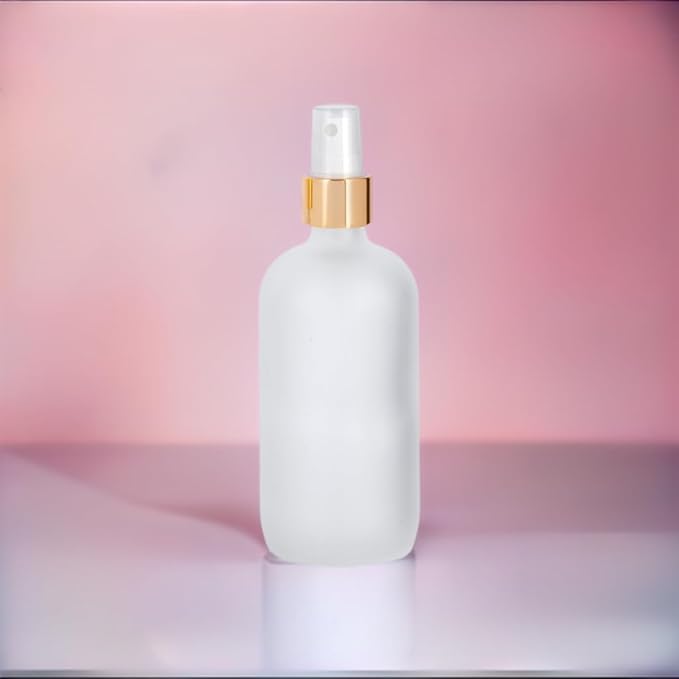 JUVITUS 8 oz / 240 ml Frosted Clear Glass Boston Round Bottle with Gold Fine Mist Spray (12 pack)