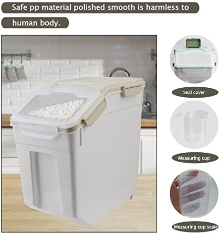 2Pcs Airtight Rice Flour Storage Container 25lbs, Large Pet Food Container Box Plastic Rice Storage Bin with Lid, Grain Cereal Bucket with Spoon Measuring Cup and Wheel (Grey)