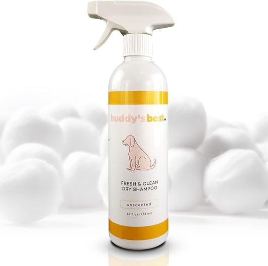 Buddy's Best Fresh & Clean Dry Shampoo for Dogs, 16 fl oz Bottle Waterless Dog Shampoo for Dog and Puppy Grooming (Unscented)