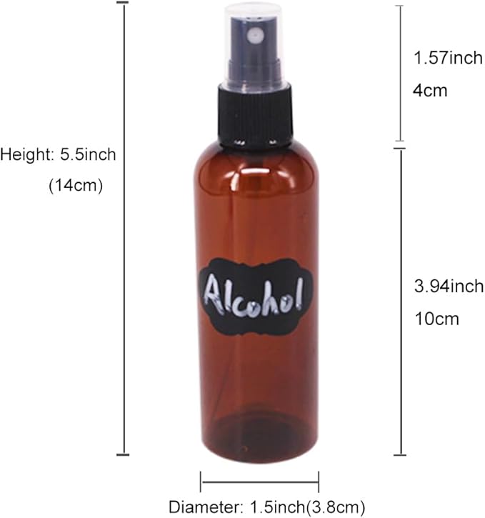 12 Pack 3.3 oz Fine Mist Spray Bottle Amber Plastic Spray Bottles For Essential Oils, Perfumes, Alcohol, Travel Bottle, Refillable Containers with Funnels, Chalk Labels, Pen