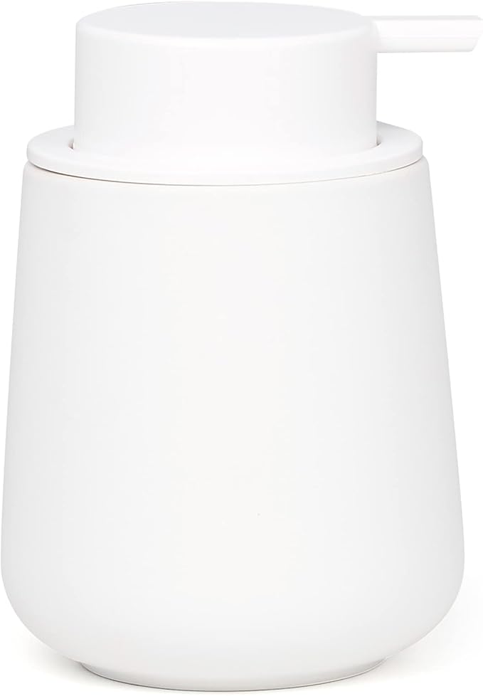 BosilunLife White Soap Dispenser - Ceramic Hand Dish Soap Dispenser for Bathroom 12ounce Refillable Liquid Hand Wash Dispenser for Essential Oil, Lotion Soap (Rubber Paint)