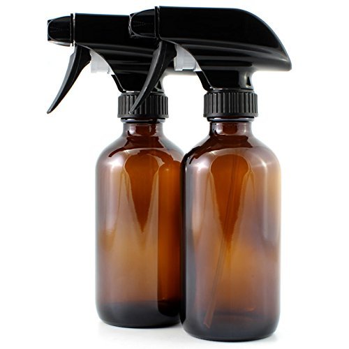 8 oz Amber Glass Boston Round Bottle with Black Trigger Spray (2 Pack)