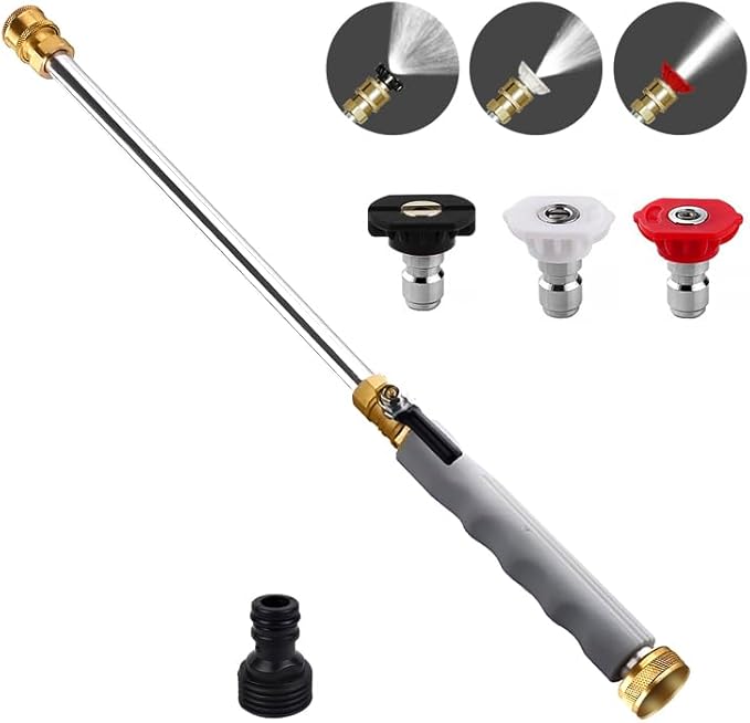 Jet Nozzle High Pressure Hose Nozzle, Hydro Jet High Pressure Washer Tools With 3 Different Nozzles, 3-In-1 High Pressure Power Wand, Hose Quick Connectors For Patio Car Pet Window Washing,Grey